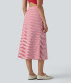 Jupe mi-longue casual à rayures taille haute avec poches