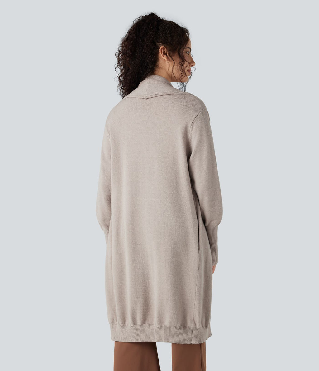 Cardigan long col tailleur manches longues avec poches
