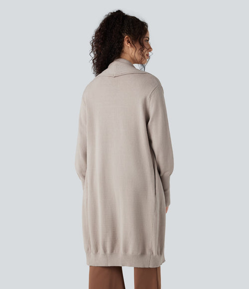 Cardigan long col tailleur manches longues avec poches