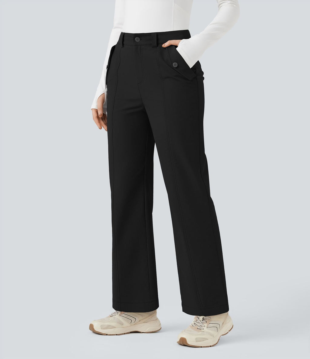 Pantalon de randonnée droit déperlant taille mi-haute avec poches