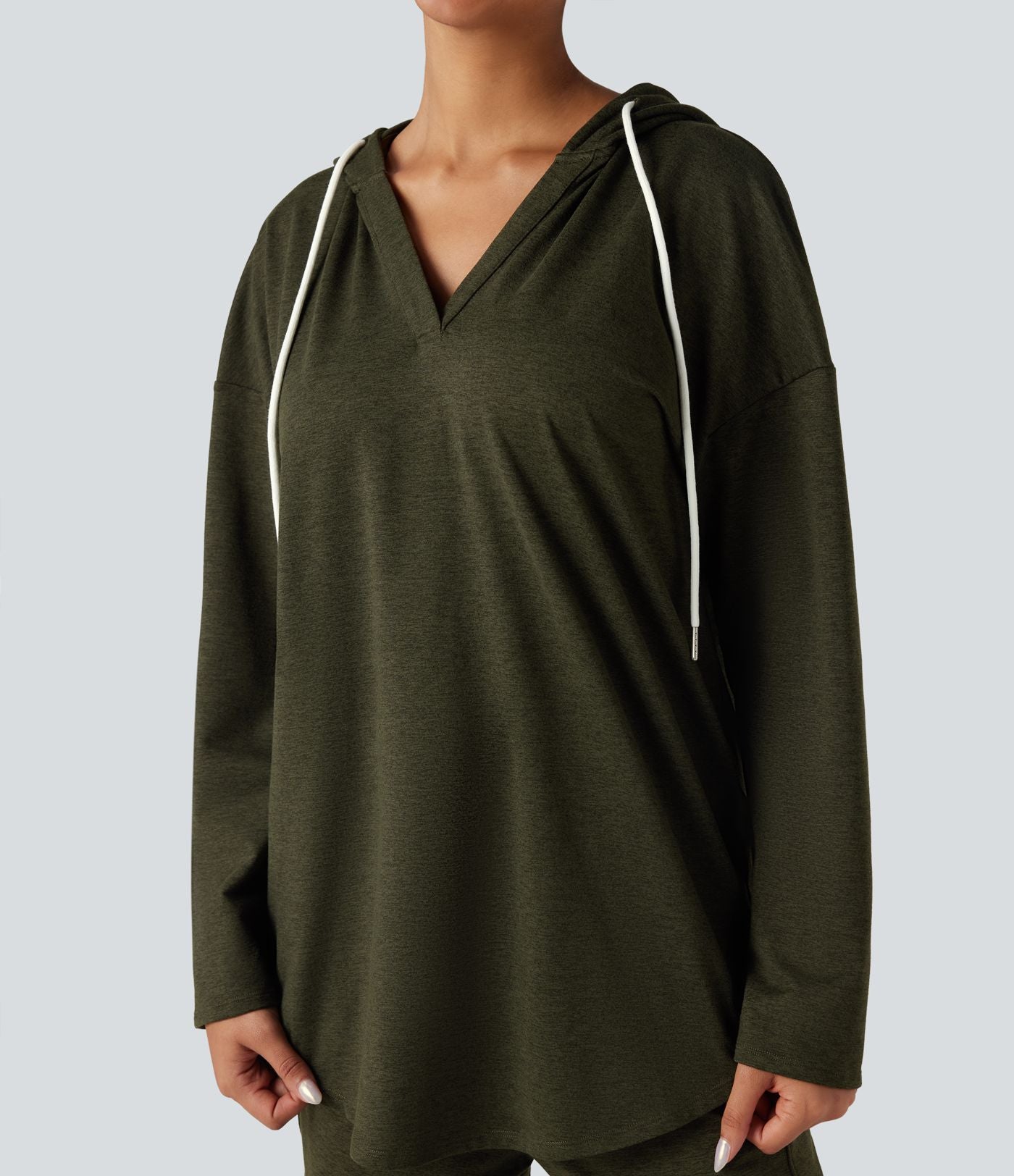 Sweat-shirt à capuche thermique oversize chiné séchage rapide ourlet arrondi - UPF40+