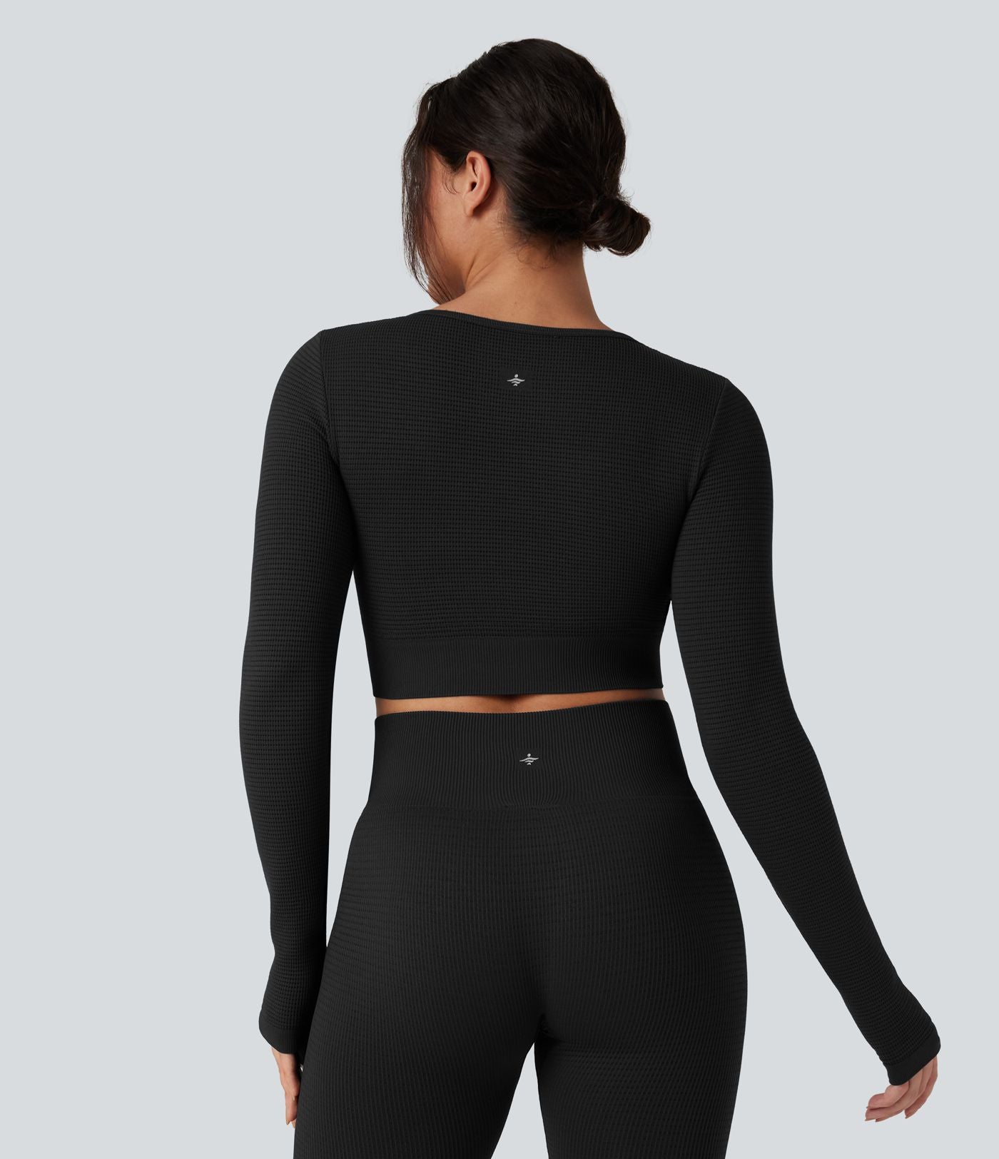 Haut de sport yoga court en maille gaufrée à manches longues sans couture OneForm Seamless Flow