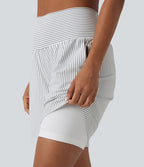 Short yoga 2-en-1 à rayures taille super haute 17,5 cm avec poches
