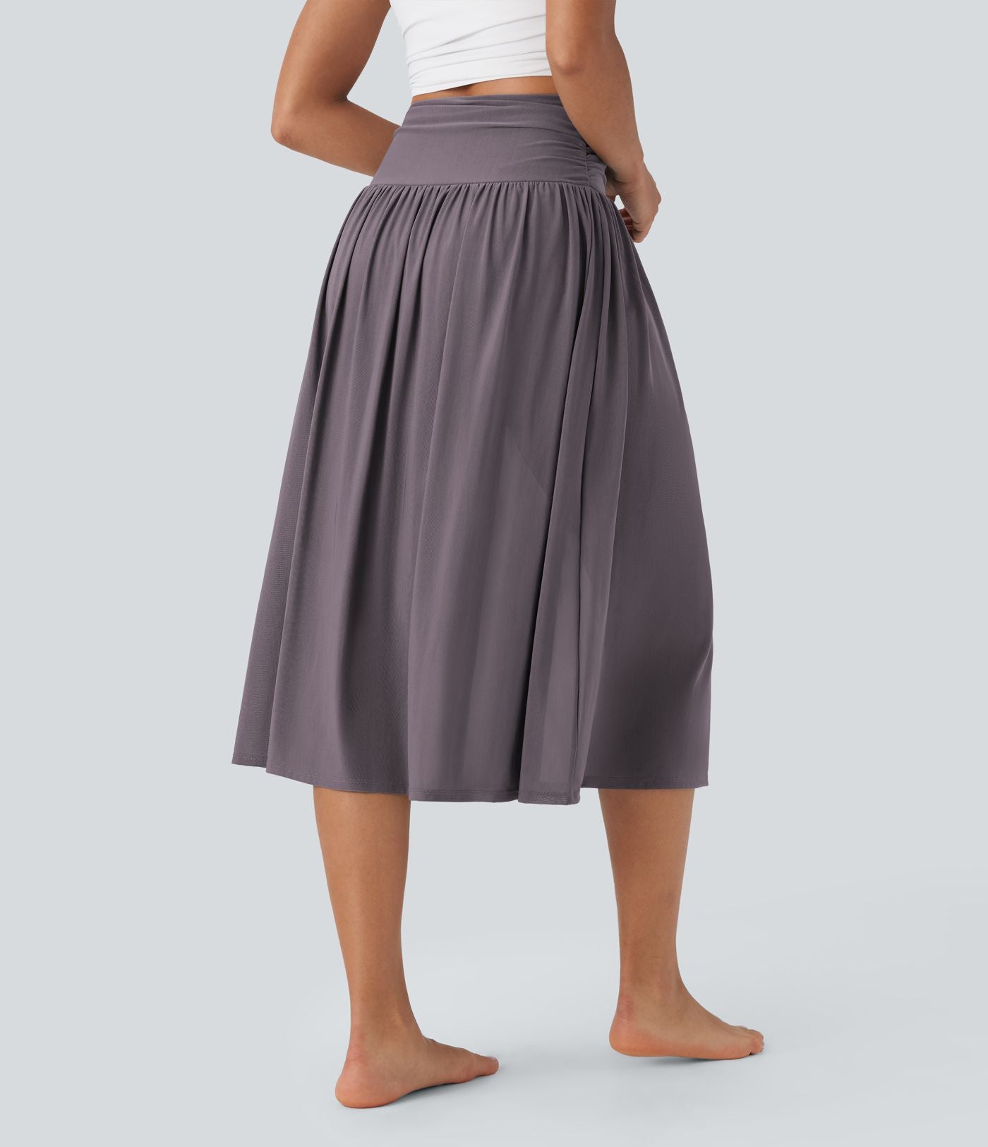 Jupe de danse mi-longue fluide 2-en-1 taille haute, fendue avec poche latérale