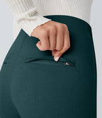 Pantalon tailleur skinny gainant taille haute à chevrons avec poches arrière zippées décoratives