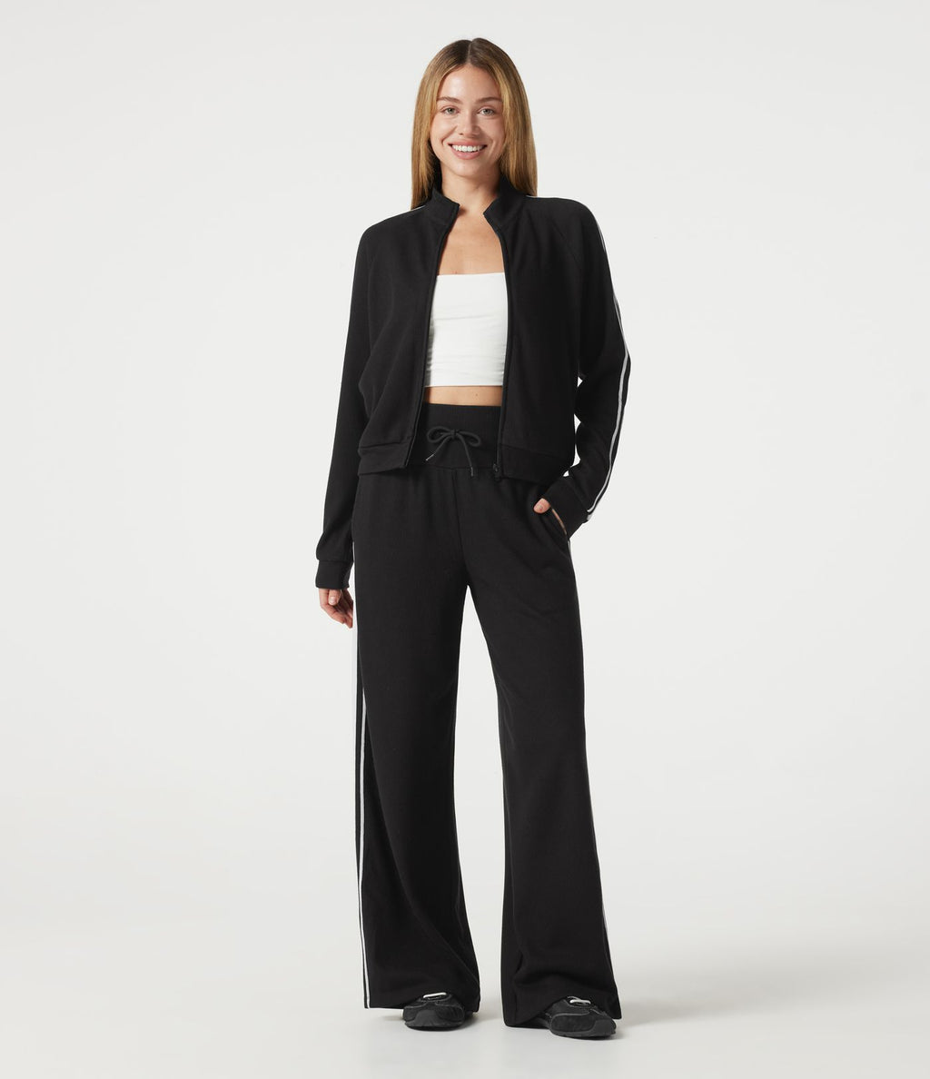 Pantalon baggy côtelé taille haute gainant avec cordon ajustable, bandes latérales et poches