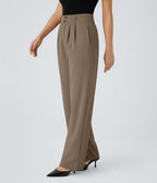 Pantalon de travail Halara Flex™ droit froncé avec poche zippée, taille haute