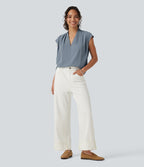 Blouse sans manches défroissage facile, col V, fronces et coupe boxy
