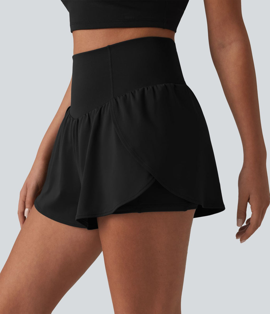 Short de yoga SoftlyZero™ Airy 2-en-1 taille haute gainant ourlet arrondi effet frais InstantCool 7,5 cm avec poches