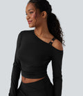 Haut de sport yoga SoftlyZero™ Airy une épaule manches longues avec passe-pouces froncé effet frais InstantCool, protection solaire UPF50+