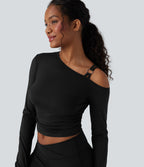 Haut de sport yoga SoftlyZero™ Airy une épaule manches longues avec passe-pouces froncé effet frais InstantCool, protection solaire UPF50+