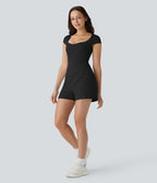 Combinaison de yoga Softlyzero™ Airy avec col U, manches courtes et poches latérales - Édition Easy Peasy