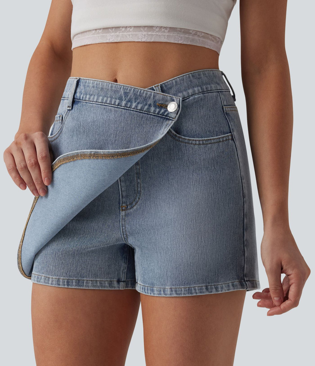 Jupe-short denim Halara Flex™ asymétrique casual taille mi-haute avec poches
