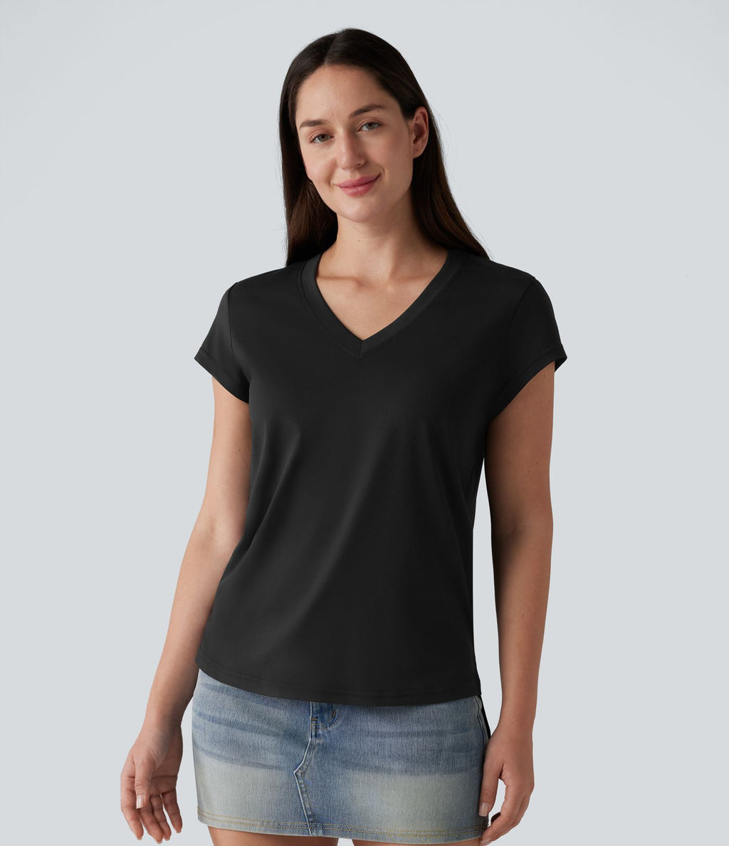 T-shirt casual col V manches courtes