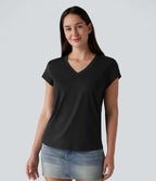 T-shirt casual col V manches courtes