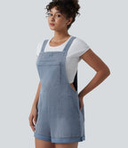 Halara Flex™ Salopette courte en denim encolure carrée ourlet retroussé avec poches