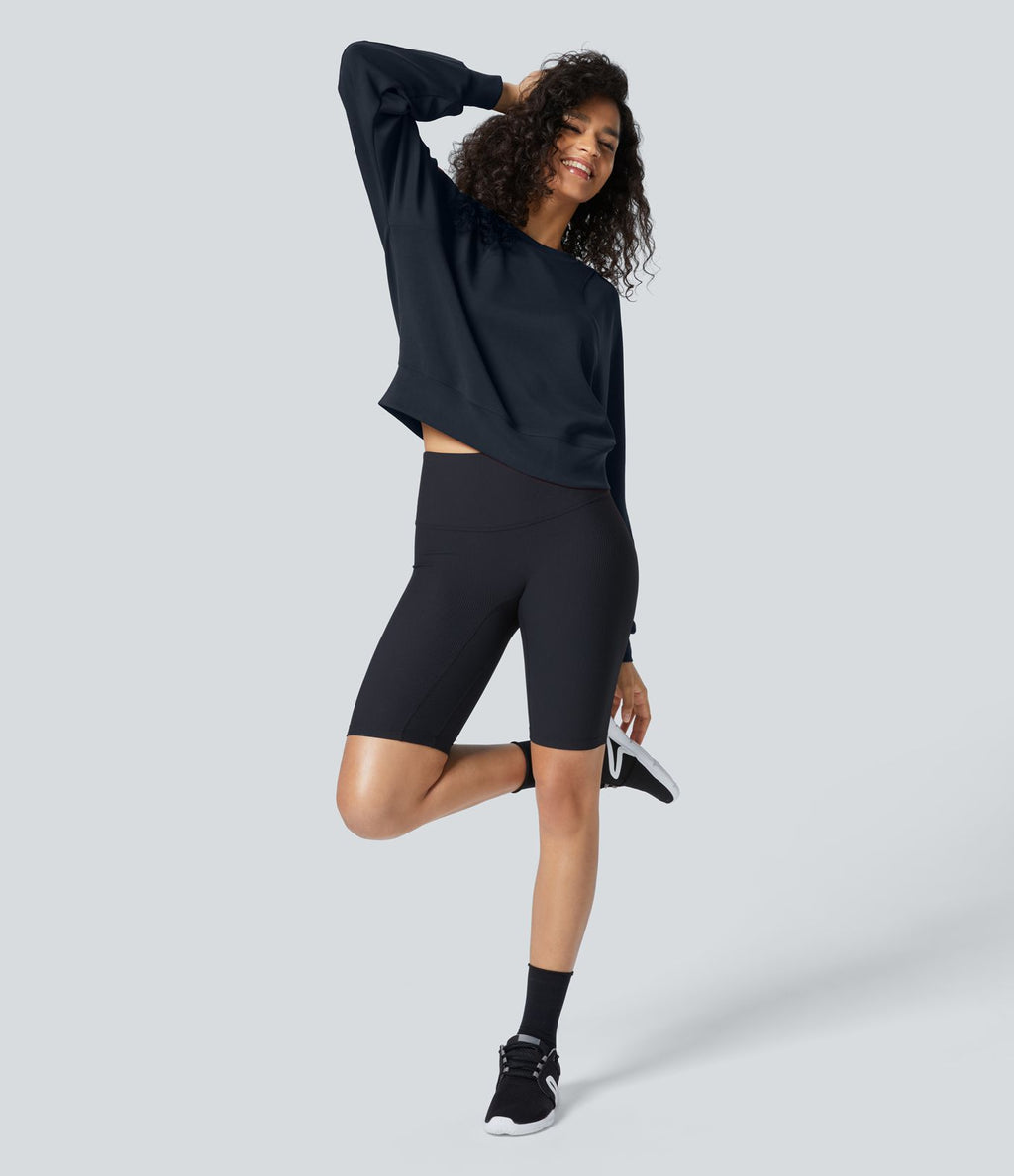 Sweatshirt Casual Solide à Manches Raglan et Col Rond