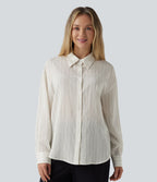 Chemise tailleur à manches longues à rayures mélange lin