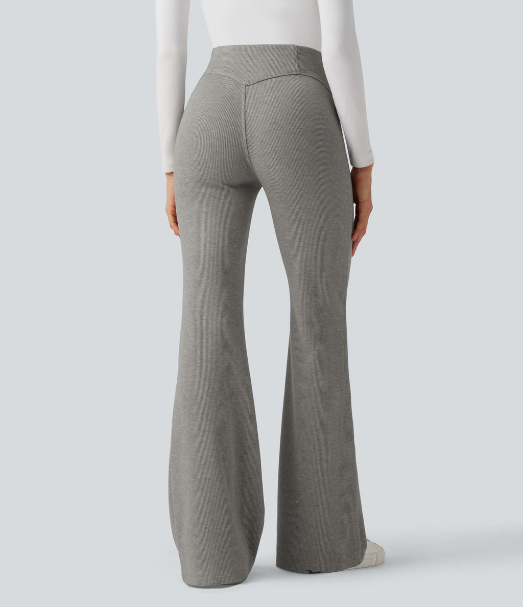 Pantalon  taille haute décontracté évasé côtelé gainant