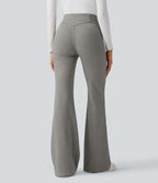 Pantalon  taille haute décontracté évasé côtelé gainant