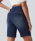 Short en jean Halara Flex™ casual gainant taille haute croisée avec poches