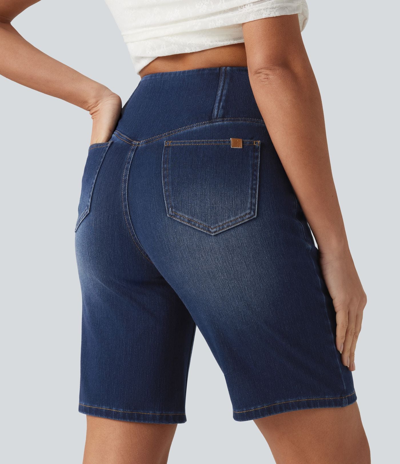 Short en jean Halara Flex™ casual gainant taille haute croisée avec poches