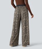 Pantalon baggy imprimé léopard taille haute avec cordon de serrage et poches