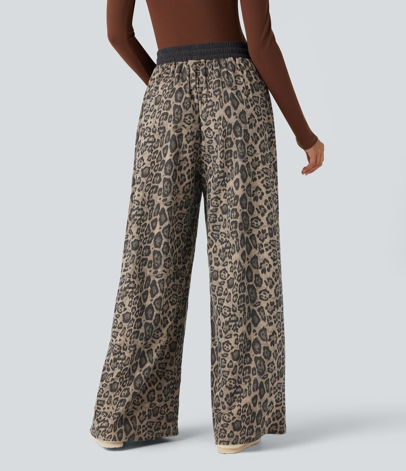 Pantalon baggy imprimé léopard taille haute avec cordon de serrage et poches