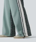 Pantalon ample décontracté taille mi-haute avec cordon de serrage color block rayures léopard contrastant avec poches