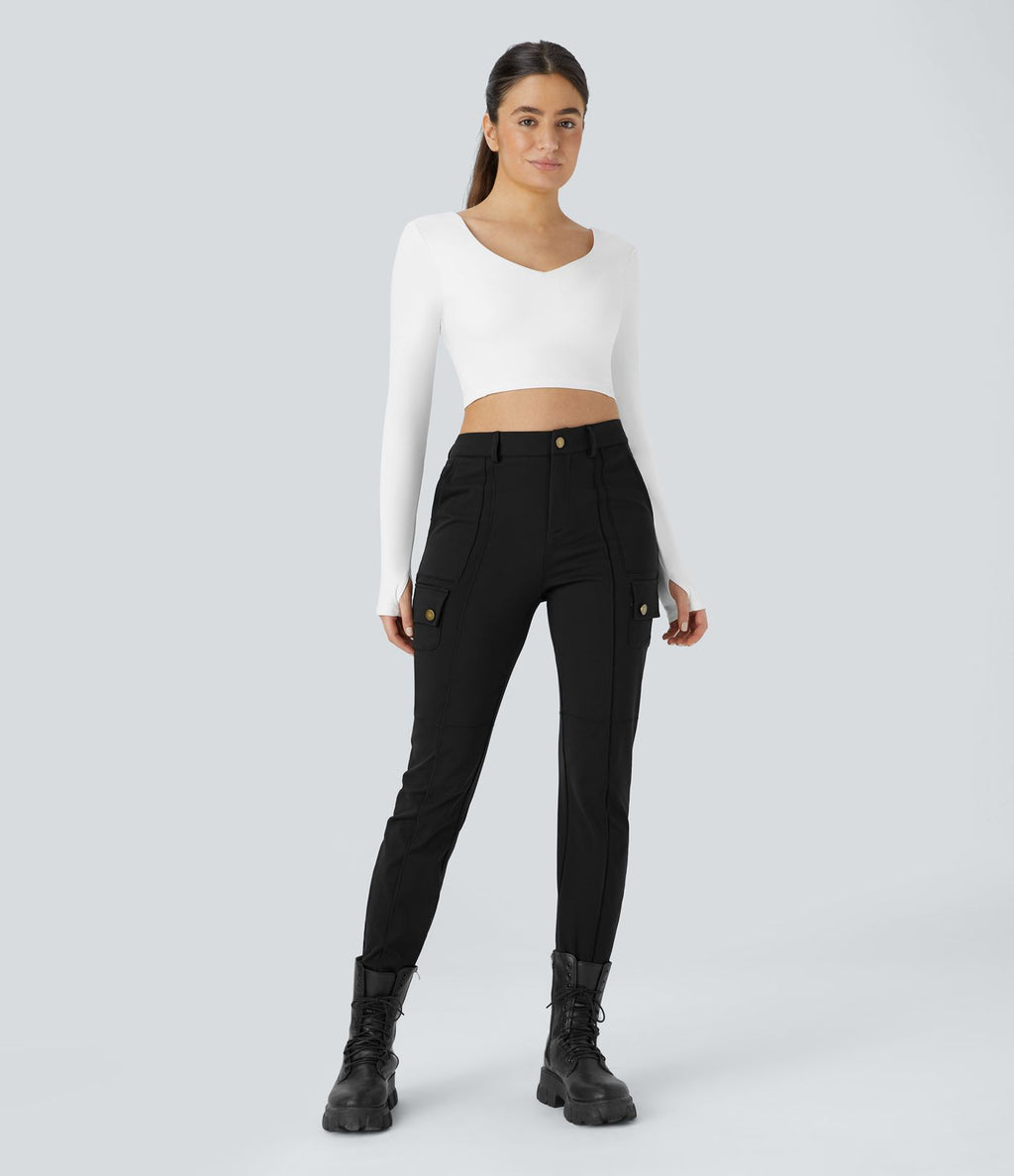Pantalon cargo ajusté uni taille haute DayStretch avec poches zippées