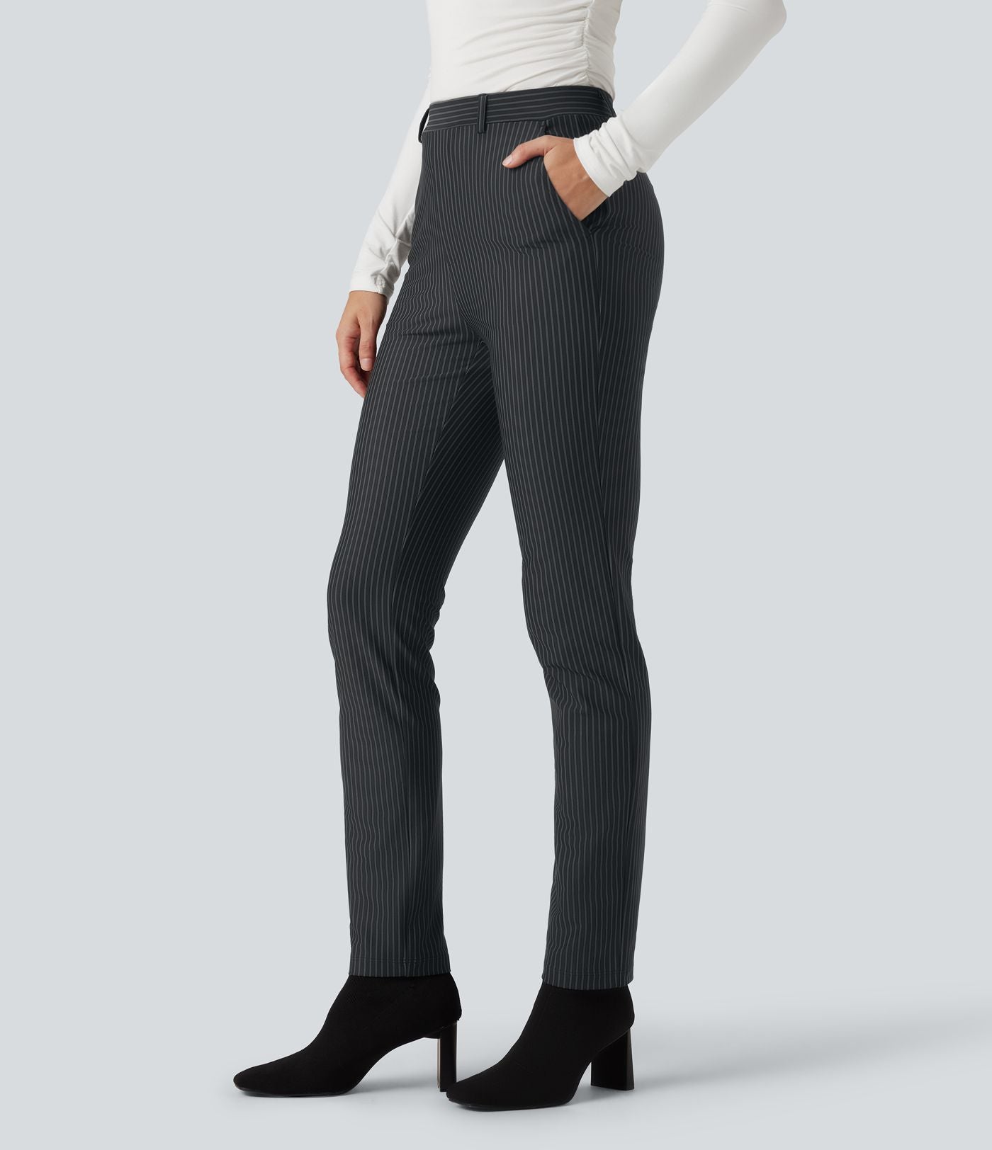 Pantalon de travail Halara Flex™ skinny à rayures, taille haute, avec poches