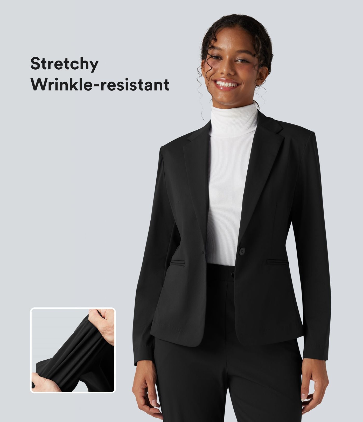 Blazer de travail ajusté col cranté infroissable à manches longues Halara Flex™ Suit avec poches