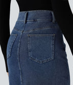 Halara Flex™ Jupe en Jean Midi Casual Tricot Extensible Taille Haute Poches Multiples