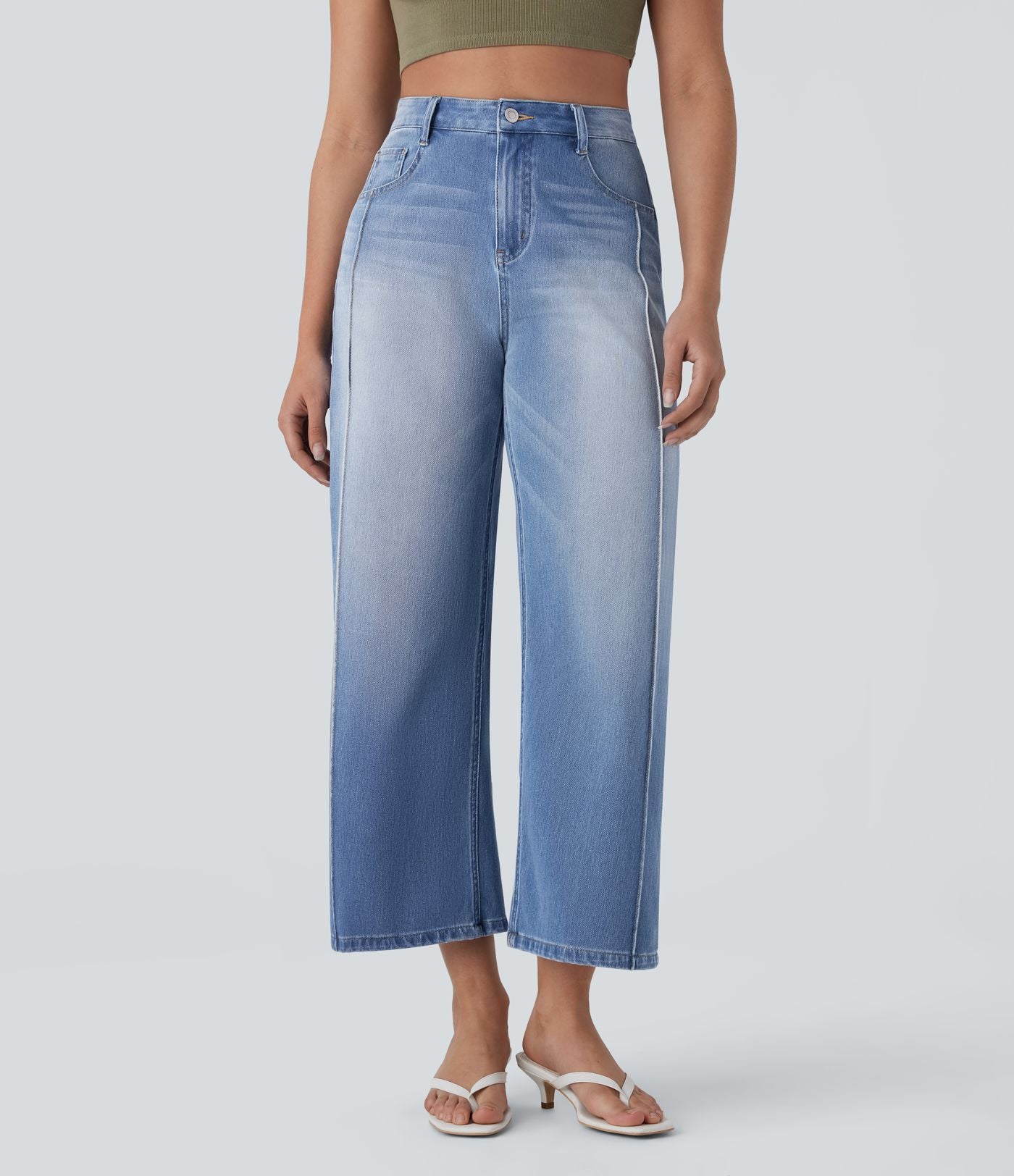 Jean 7/8 baggy décontracté délavé taille haute avec poches Halara Flex™