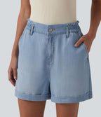 Short en jean décontracté taille haute 7,5 cm avec poches