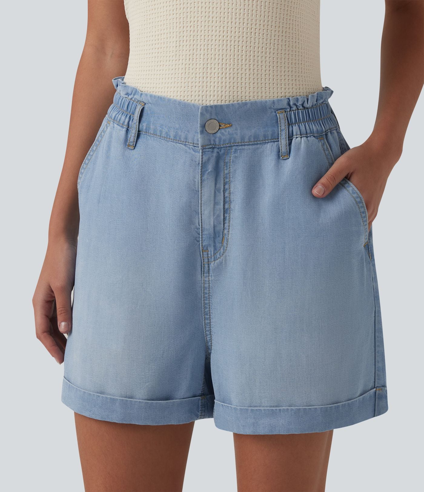 Short en jean décontracté taille haute 7,5 cm avec poches