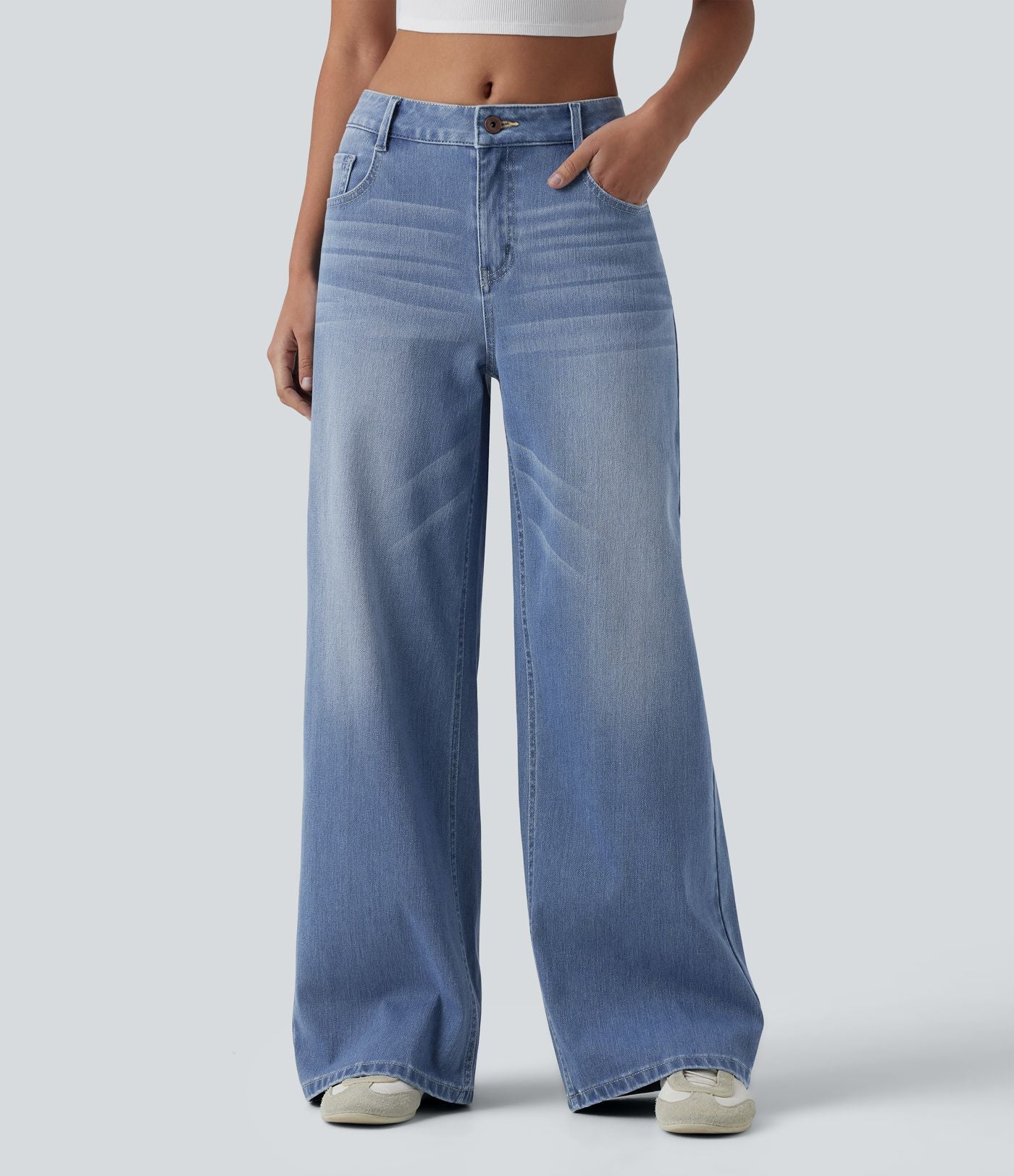 Jean Halara Flex™ mi-taille large ample délavé décontracté avec poches