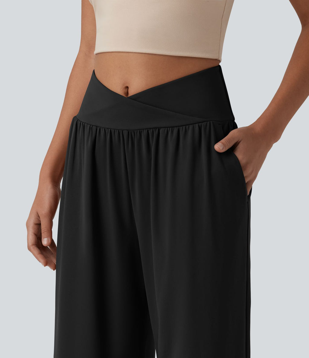 Pantalon ample décontracté SoftlyZero™ Airy taille haute croisé effet frais InstantCool avec poches