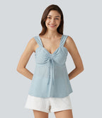 Débardeur décontracté froncé avec cordon de serrage, broderie anglaise et soutien-gorge intégré