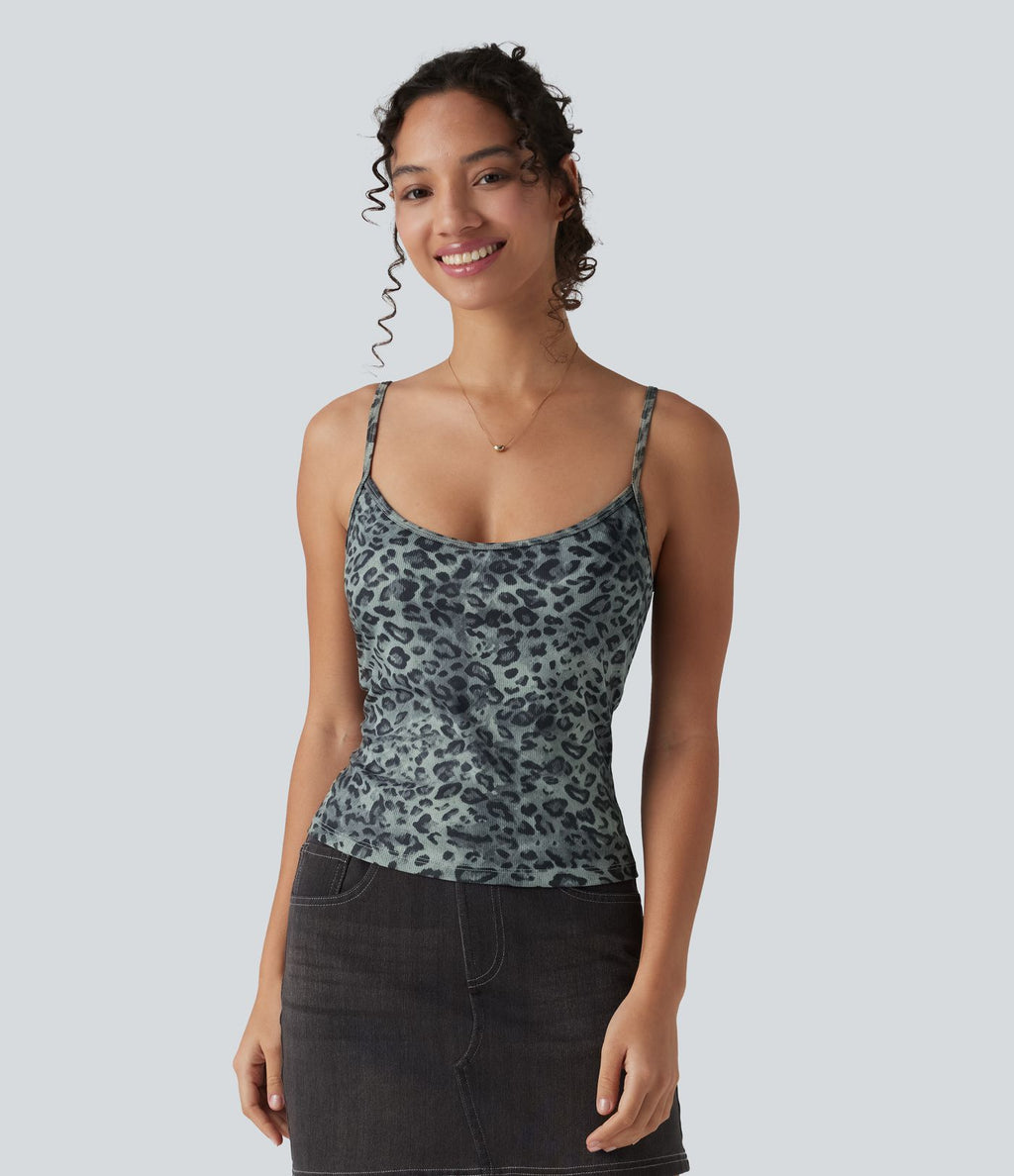 Débardeur casual imprimé léopard en maille côtelée