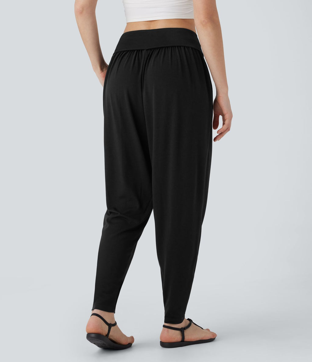 Pantalon sarouel taille haute à poches latérales, style resort