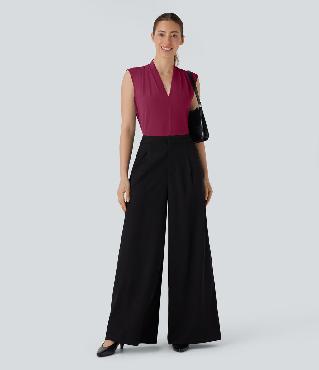 Blouse sans manches col V pour le bureau
