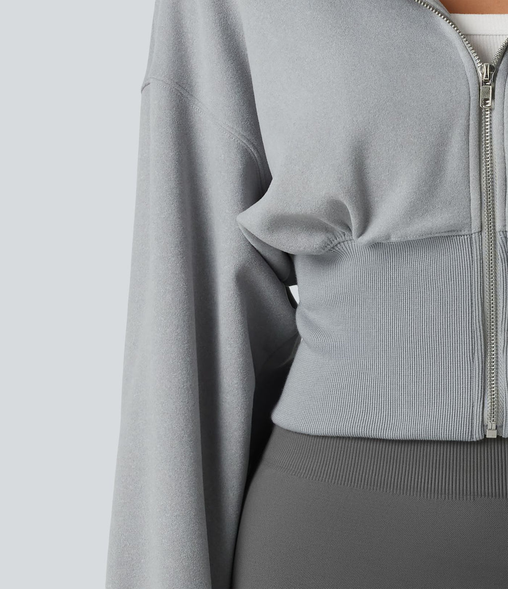 Sweat à capuche zippé avec manches raglan et passe-pouces