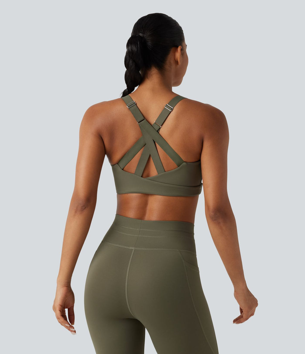 Brassière de sport à maintien moyen avec dos croisé, boucle réglable et brassière intégrée en mesh respirant, effet frais InstantCool, séchage rapide, protection solaire UPF50+