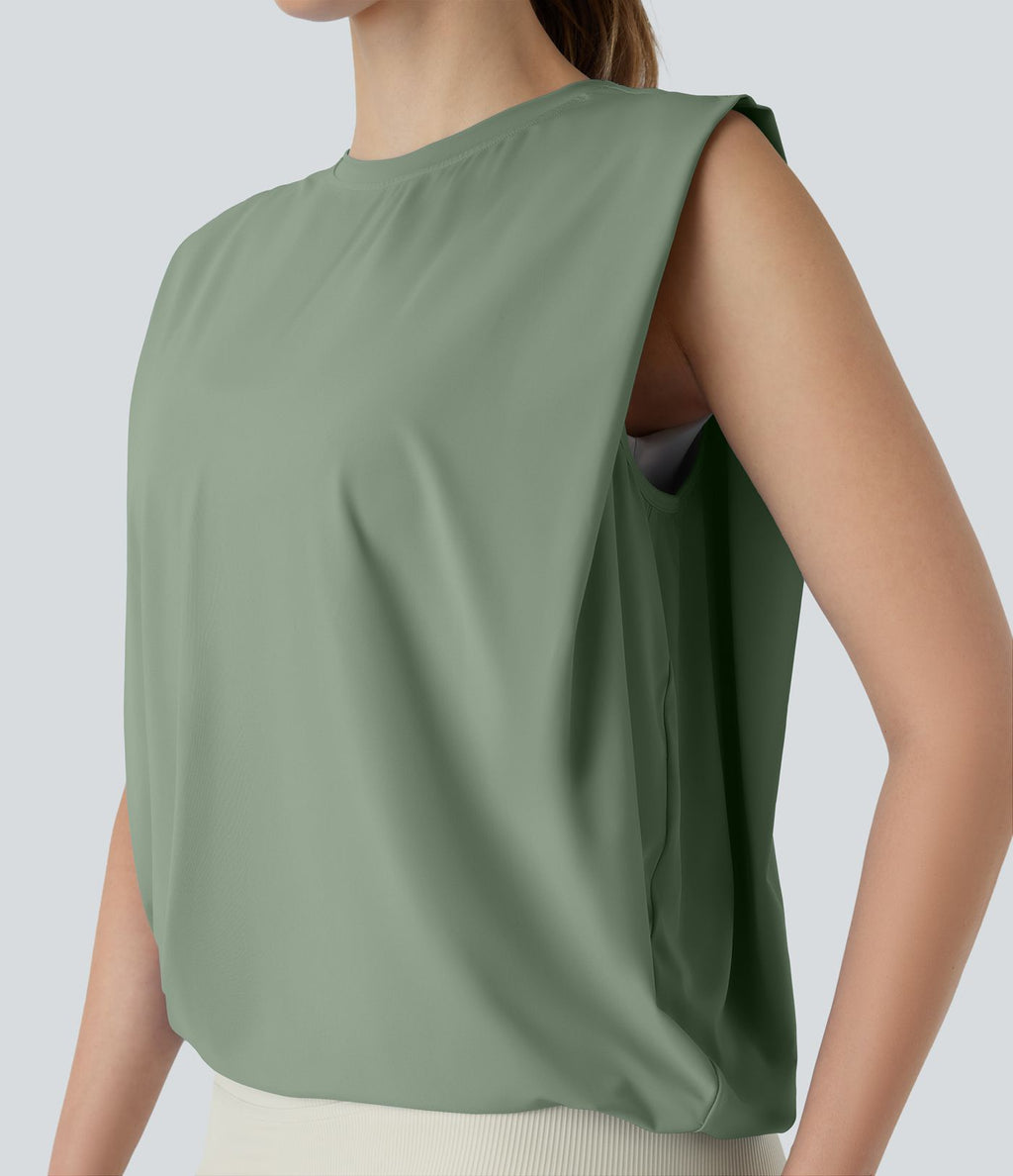 Débardeur de yoga col rond froncé, tissu rafraîchissant - Protection UPF50+