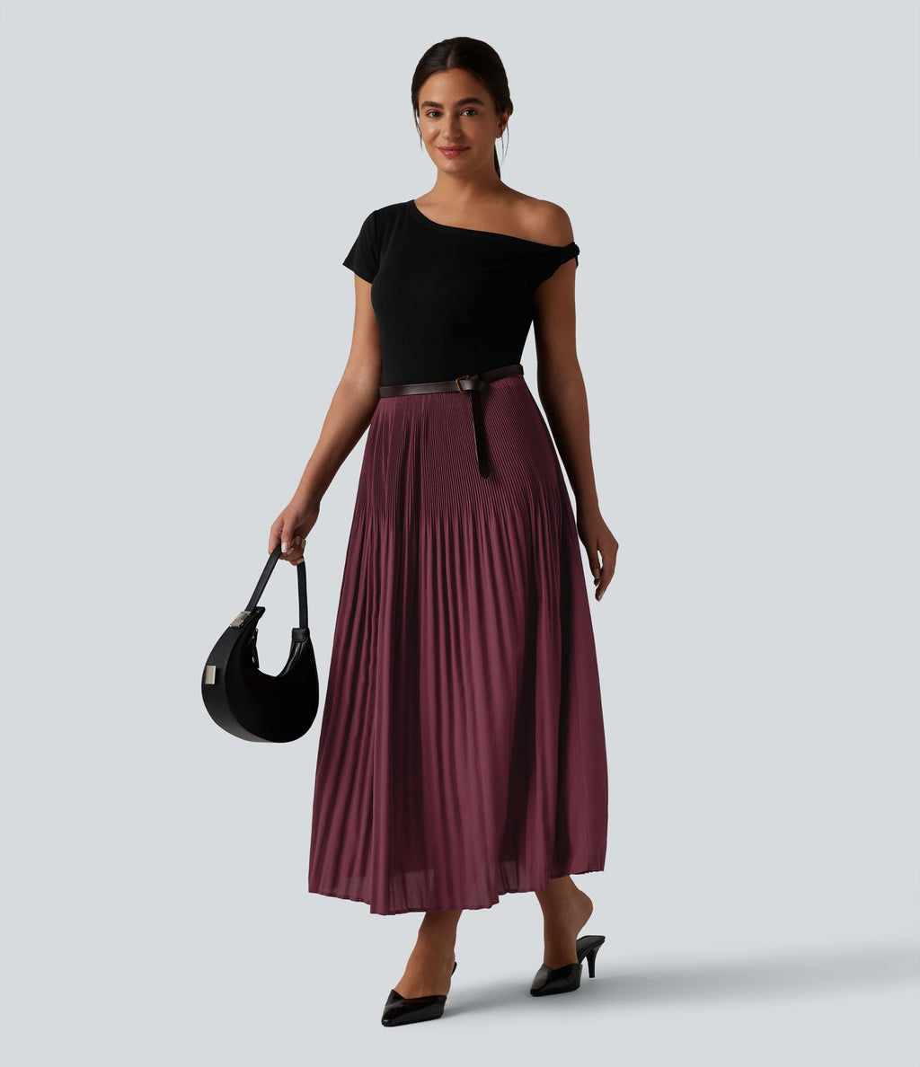 Jupe midi casual plissée taille haute
