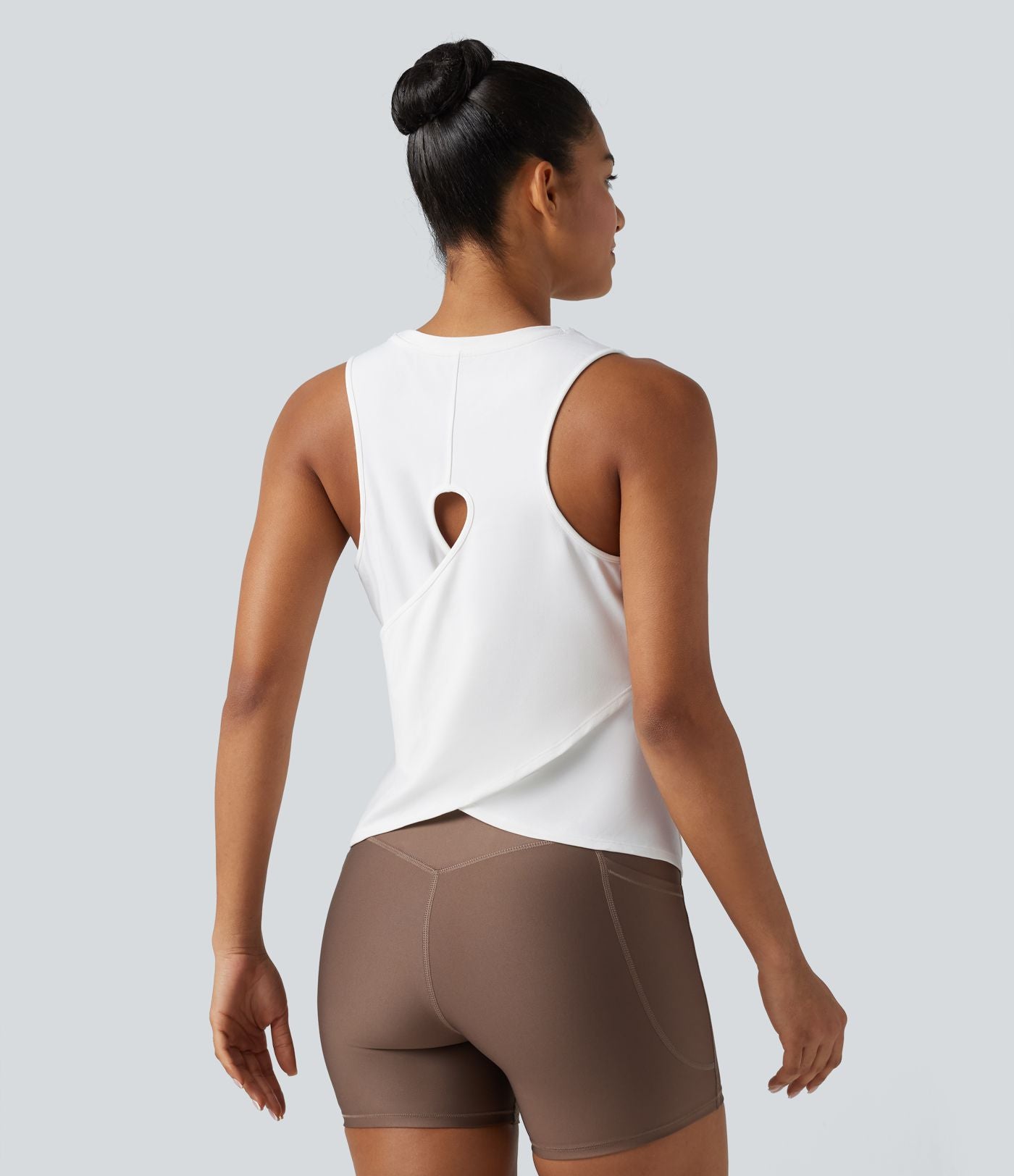 Débardeur de yoga chiné avec découpe et ourlet croisé