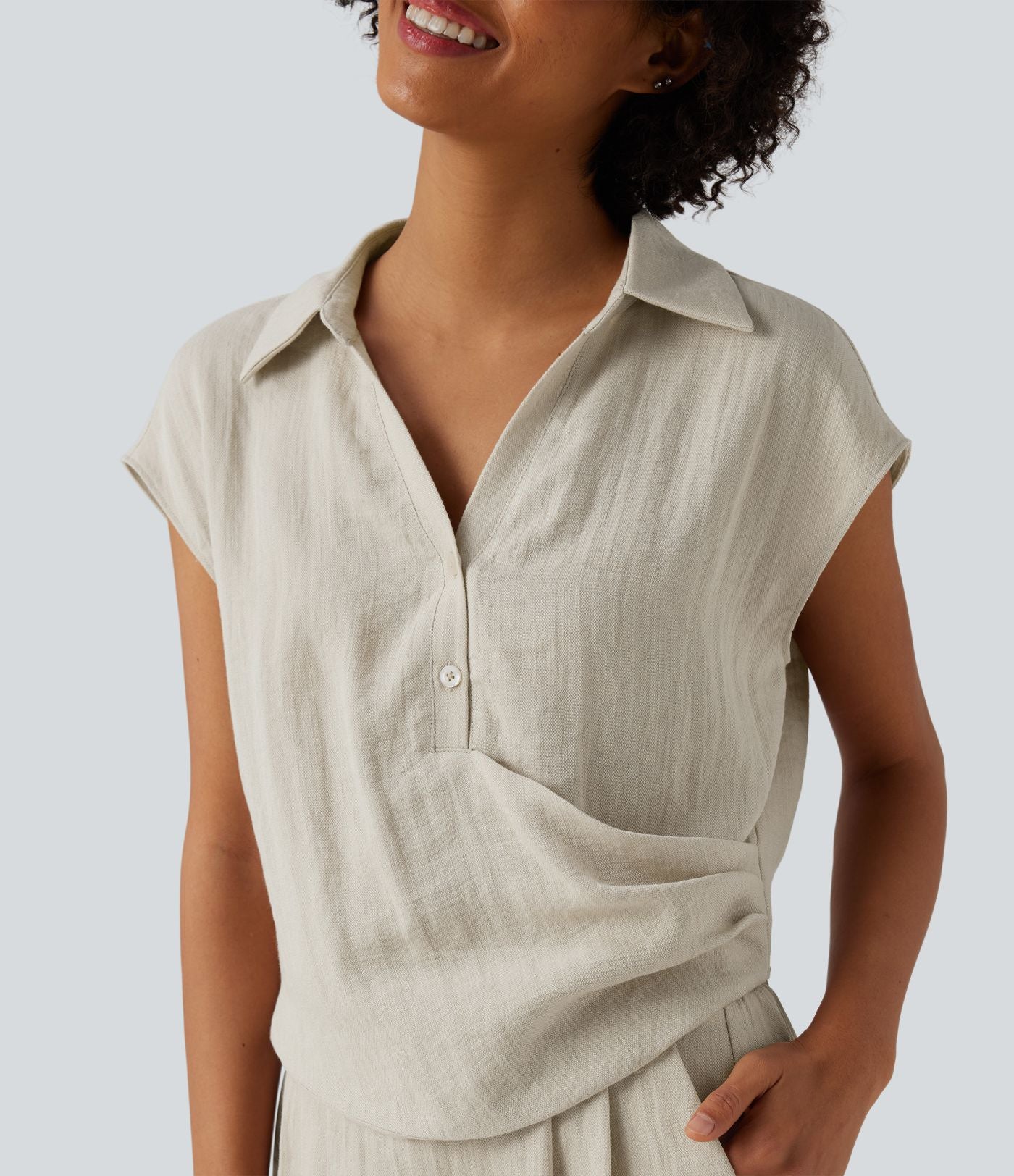 Chemise décontractée manches courtes froncée