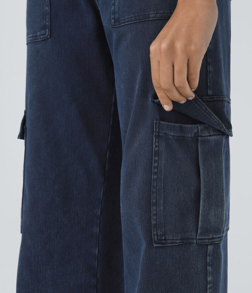 Halara Flex™ Taille Mi-Haute Multiples Poches Jambe Droite Jean Cargo Décontracté Extensible