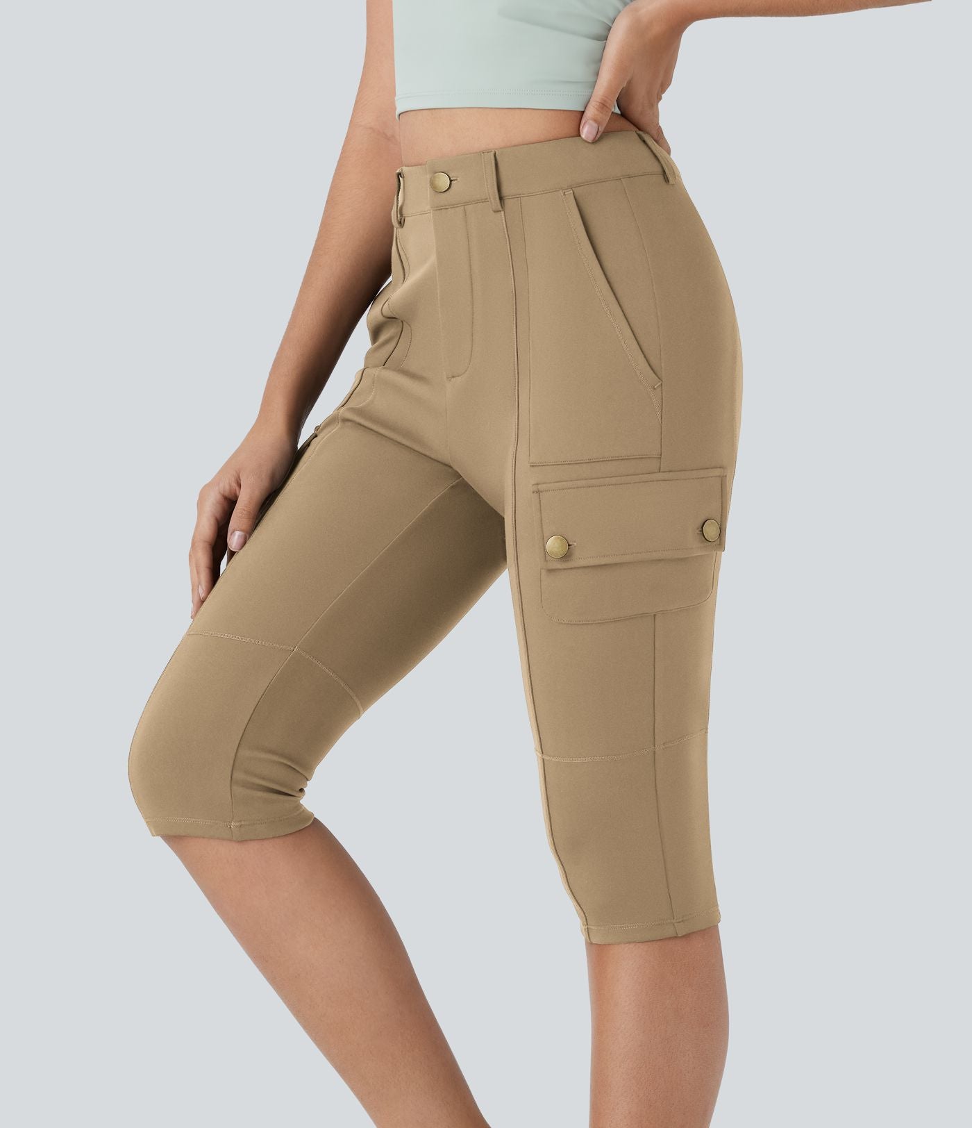 Pantalon cargo pedal pusher ajusté uni taille haute DayStretch avec poches zippées
